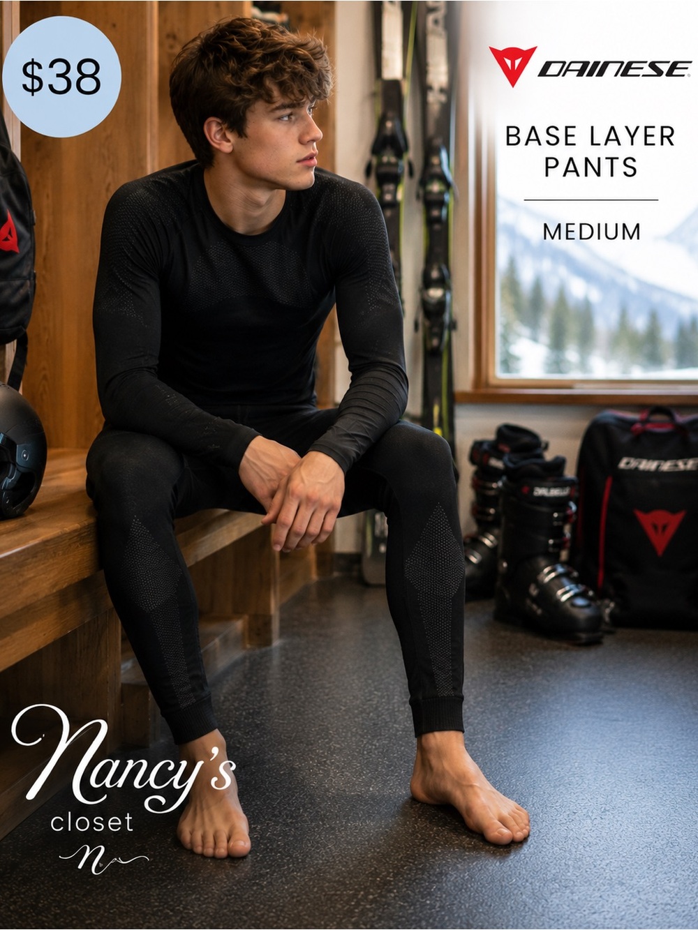 Dainese Men’s M Technical Ski Base Layer Pants Black Made in Italy